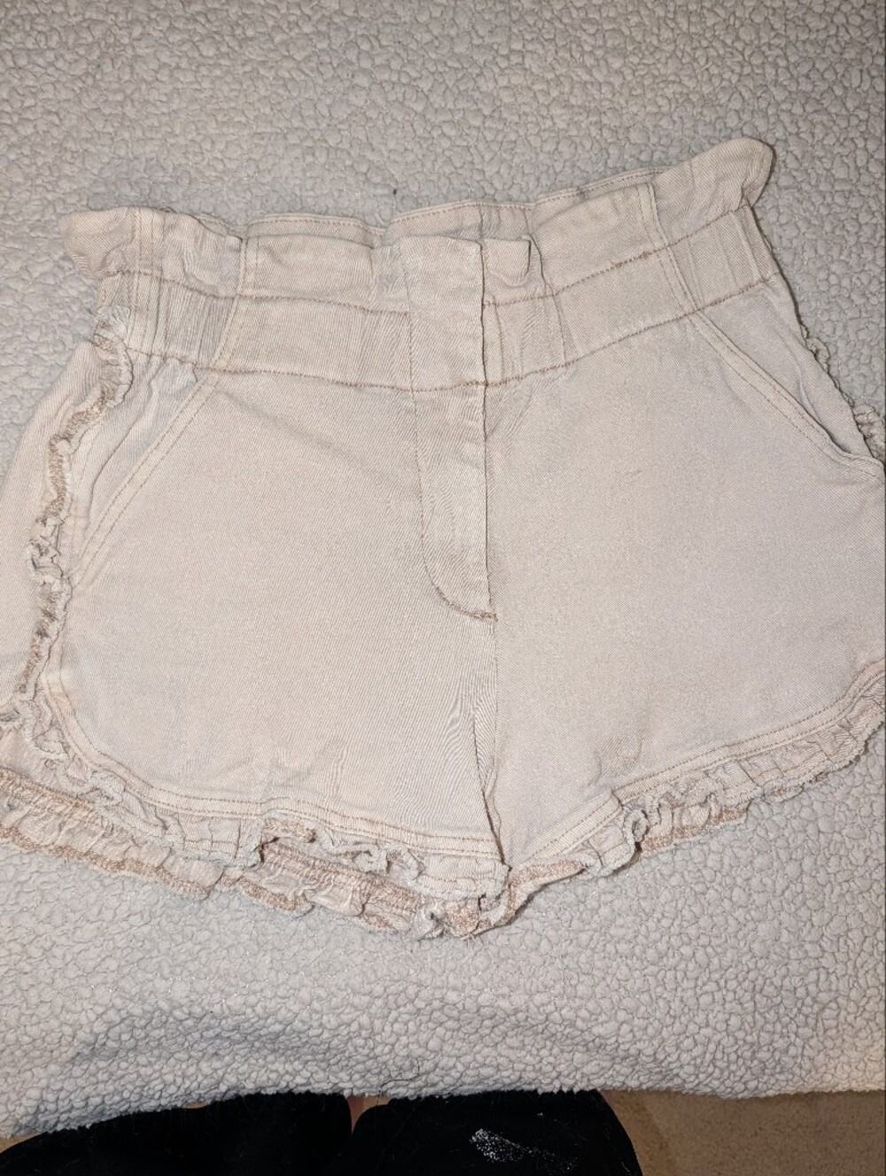 Dear John Light Cream High-Waist Ruffle Shorts
